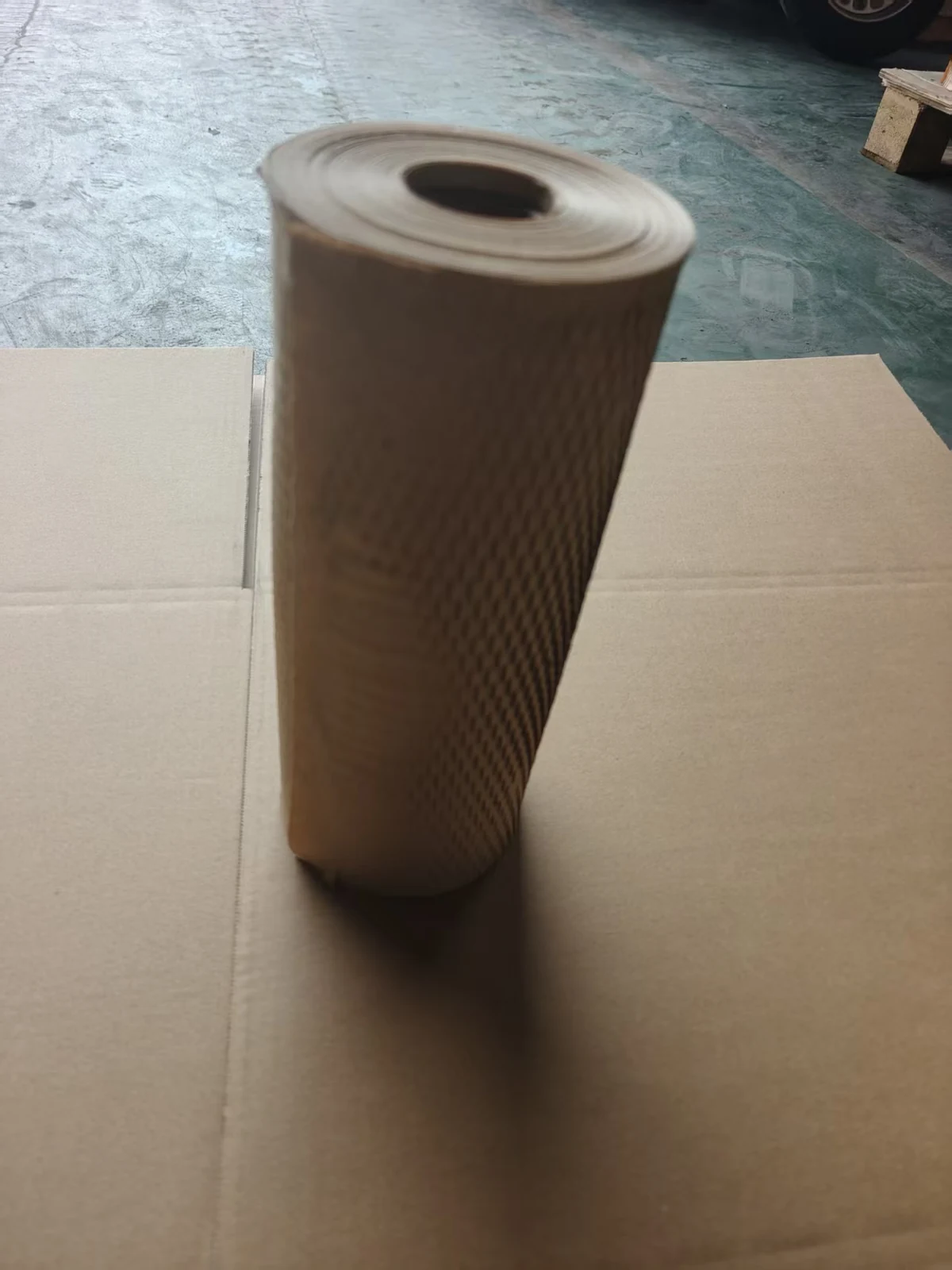 Honeycomb paper roll shown upright